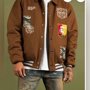 NWT THRT “Above the rest “Brown Quilted Bomber Jacket with Patches XL size